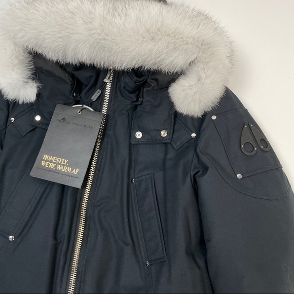 Moose Knuckles Ballistic Bomber Navy Natural Fur Size Large - Picture 2 of 5